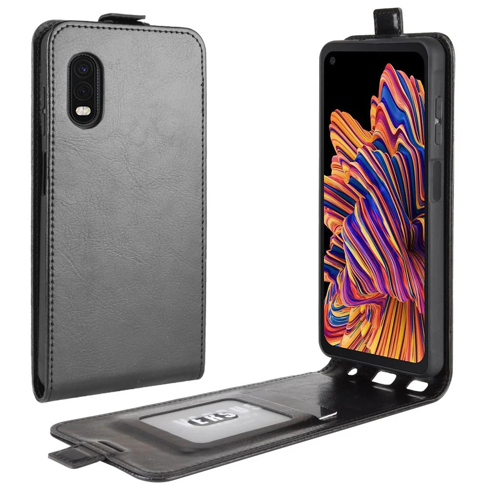 Crazy Horse Skin Vertical Leather Casing with Card Slot for Samsung Galaxy Xcover Pro - Black - 4