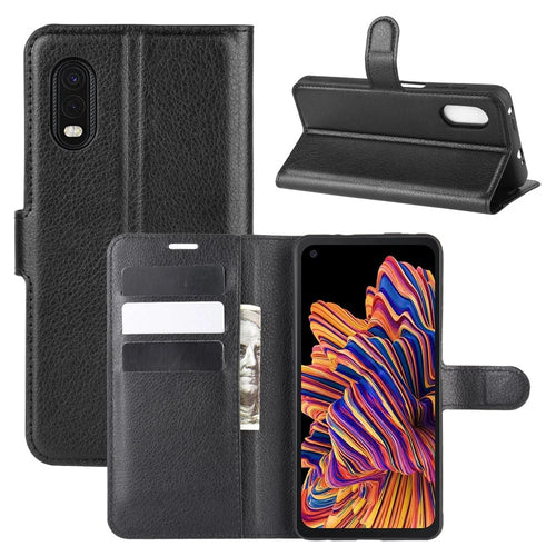 Litchi Skin Wallet Leather Stand Case for Samsung Galaxy Xcover Pro - Black - 1