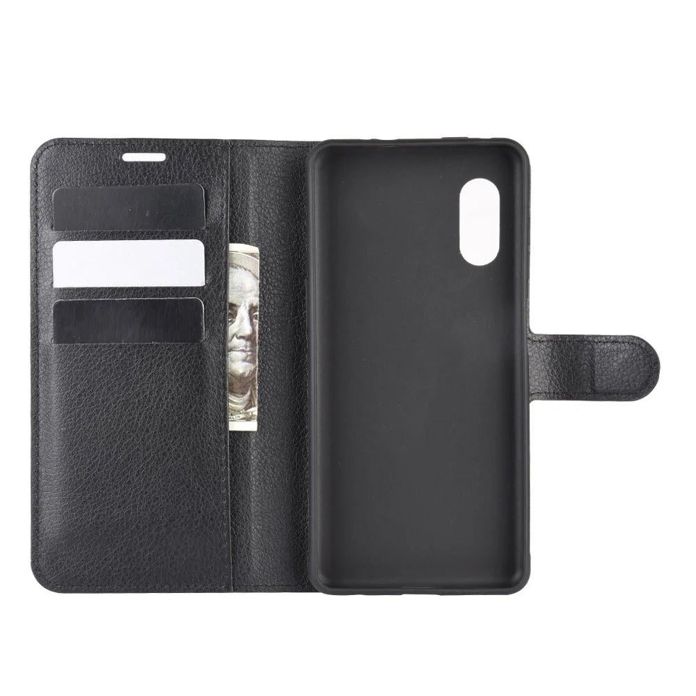 Litchi Skin Wallet Leather Stand Case for Samsung Galaxy Xcover Pro - Black - 3