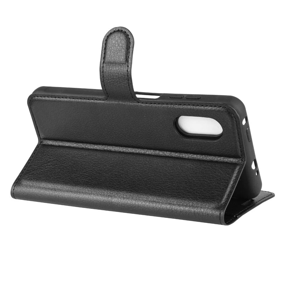 Litchi Skin Wallet Leather Stand Case for Samsung Galaxy Xcover Pro - Black - 5