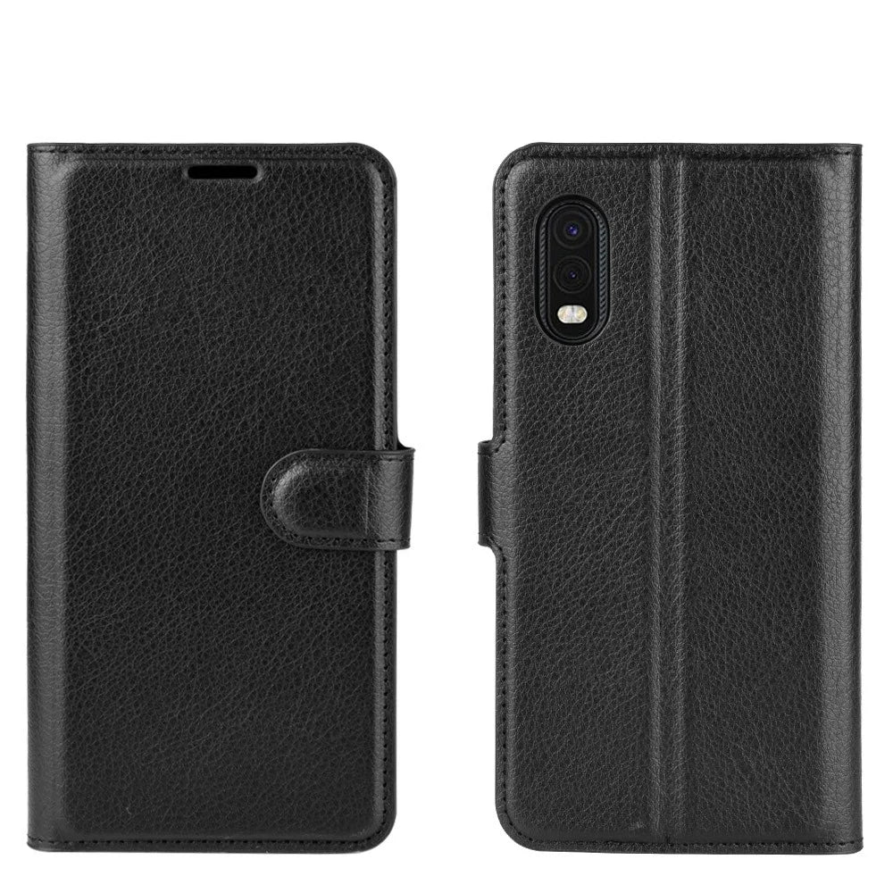 Litchi Skin Wallet Leather Stand Case for Samsung Galaxy Xcover Pro - Black - 6