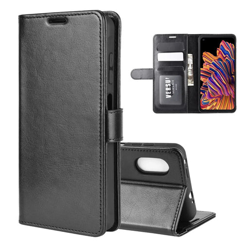 Crazy Horse Wallet Leather Mobile Phone Case for Samsung Galaxy Xcover Pro - Black - 1