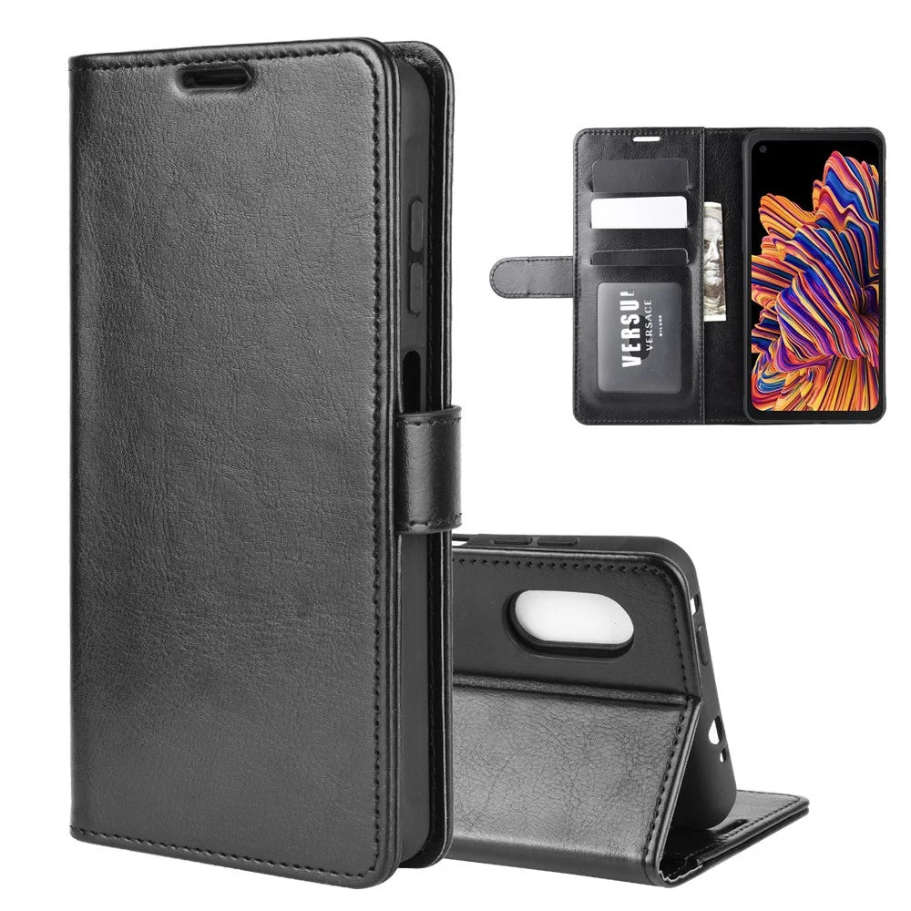 Crazy Horse Wallet Leather Mobile Phone Case for Samsung Galaxy Xcover Pro - Black - 1