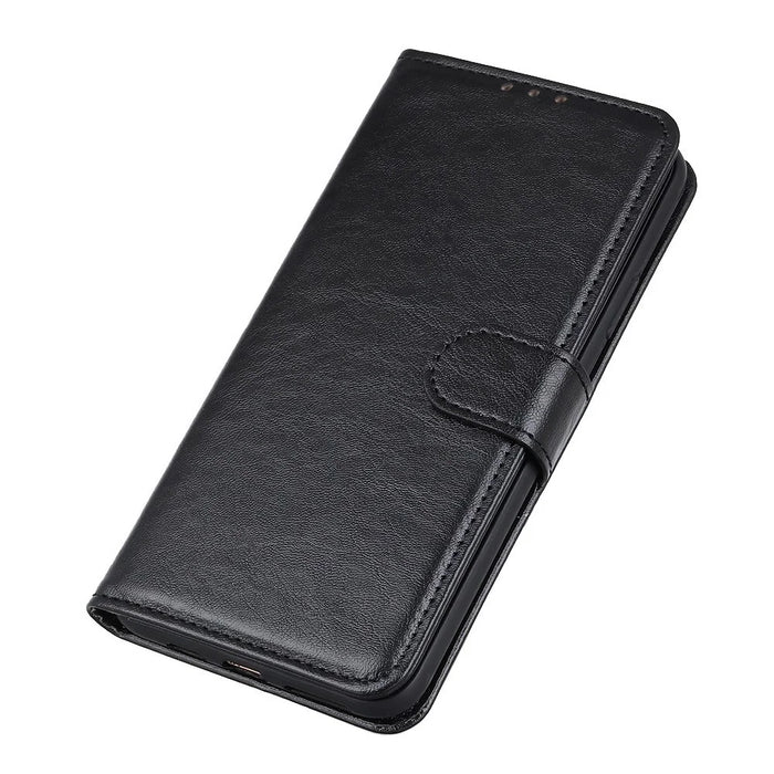 For Samsung Galaxy A21s Crazy Horse Texture PU Leather Flip Folio Stand Wallet Phone Case Cover - Black - 3