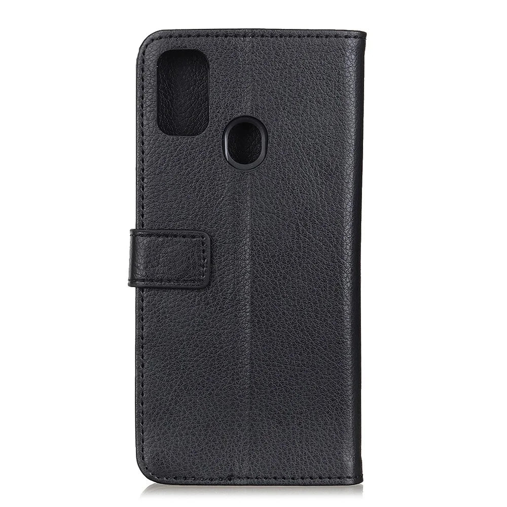Litchi Skin Leather Wallet Stand Phone Case for Samsung Galaxy A21s - Black - 2