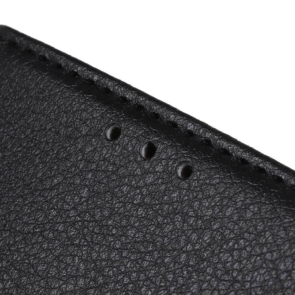 Litchi Skin Leather Wallet Stand Phone Case for Samsung Galaxy A21s - Black - 5