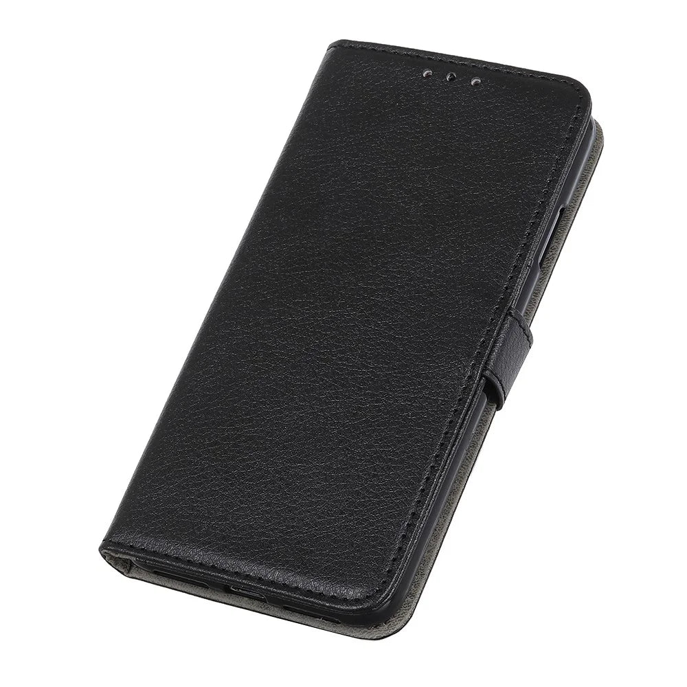 Litchi Skin Leather Wallet Stand Phone Case for Samsung Galaxy A21s - Black - 7