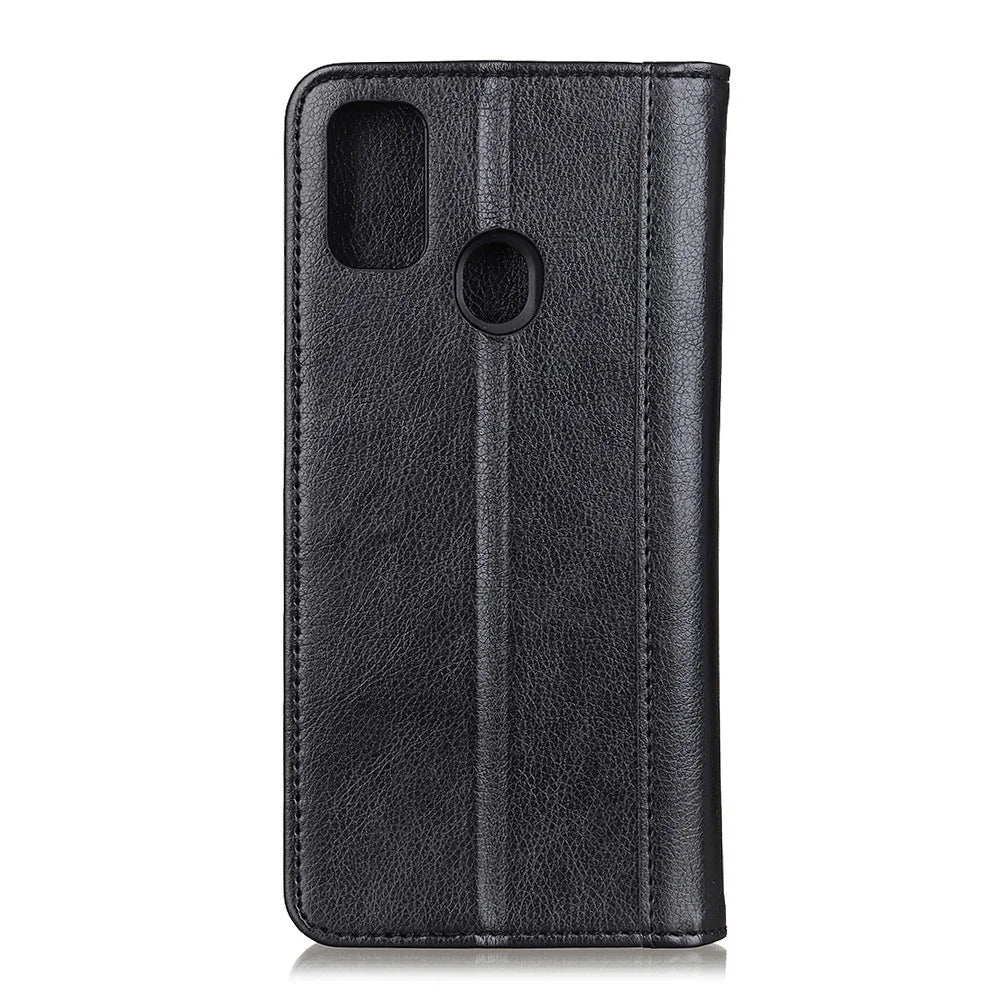 Litchi Skin Auto-absorbed Split Leather Phone Case for Samsung Galaxy A21s - Black - 2