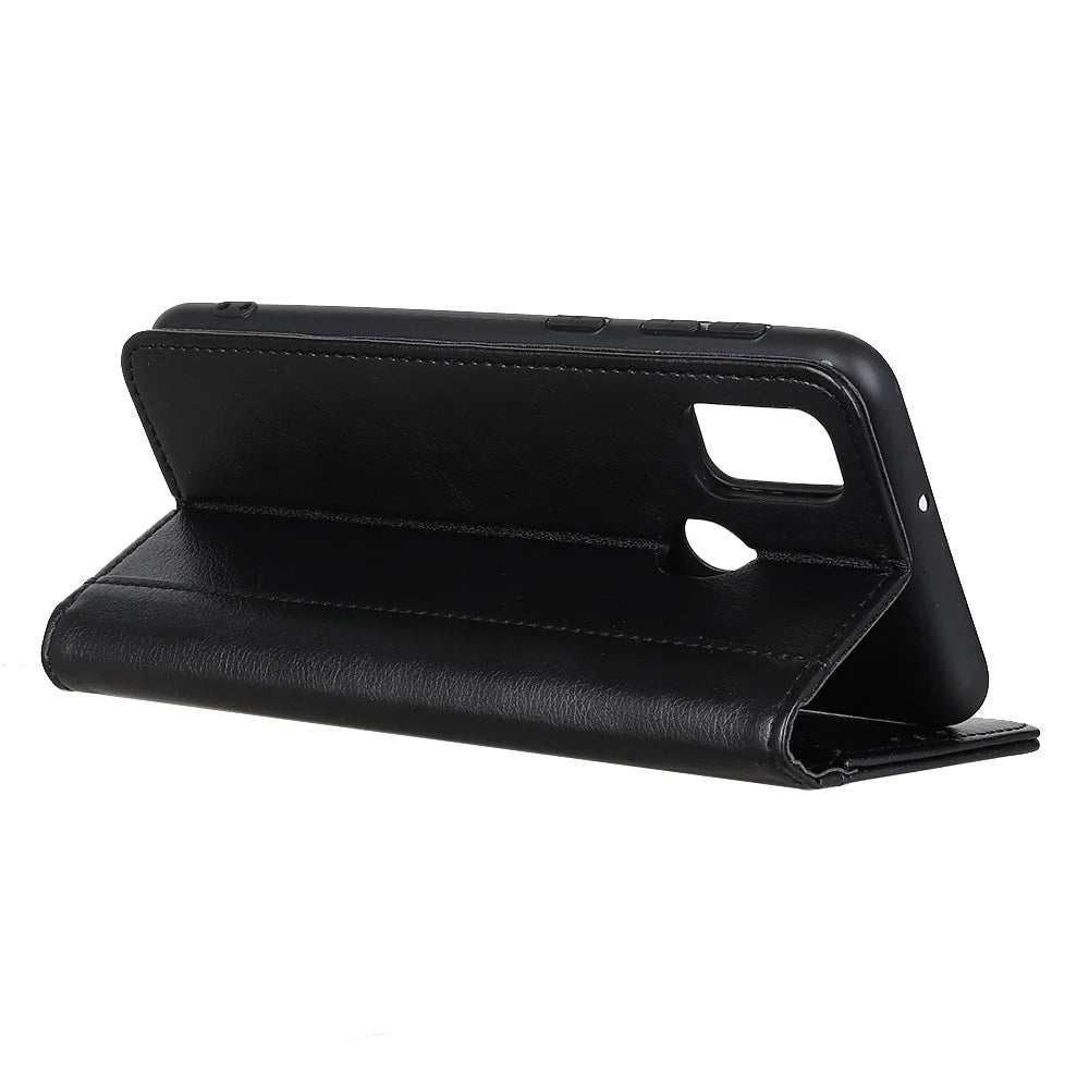 Litchi Skin Auto-absorbed Split Leather Phone Case for Samsung Galaxy A21s - Black - 3