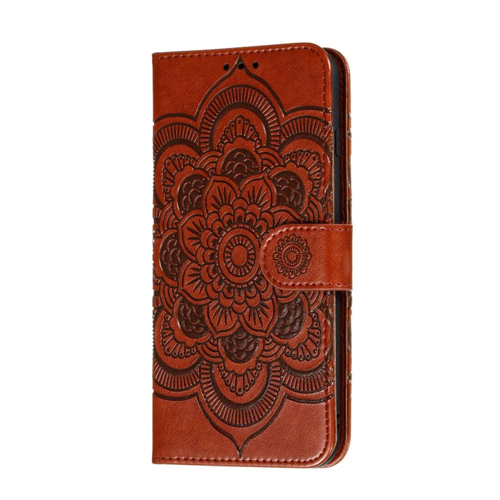 Imprint Mandala Flower Leather Wallet Case with Lanyard for Samsung Galaxy A41 (Global Version) - Brown - 3