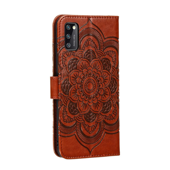 Imprint Mandala Flower Leather Wallet Case with Lanyard for Samsung Galaxy A41 (Global Version) - Brown - 4
