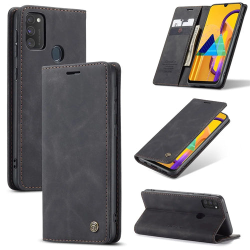 CASEME 013 Series Auto-absorbed Leather with Wallet Shell for Samsung Galaxy M30s/M21  - Black - 1
