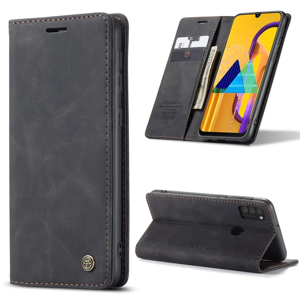 CASEME 013 Series Auto-absorbed Leather with Wallet Shell for Samsung Galaxy M30s/M21  - Black - 2