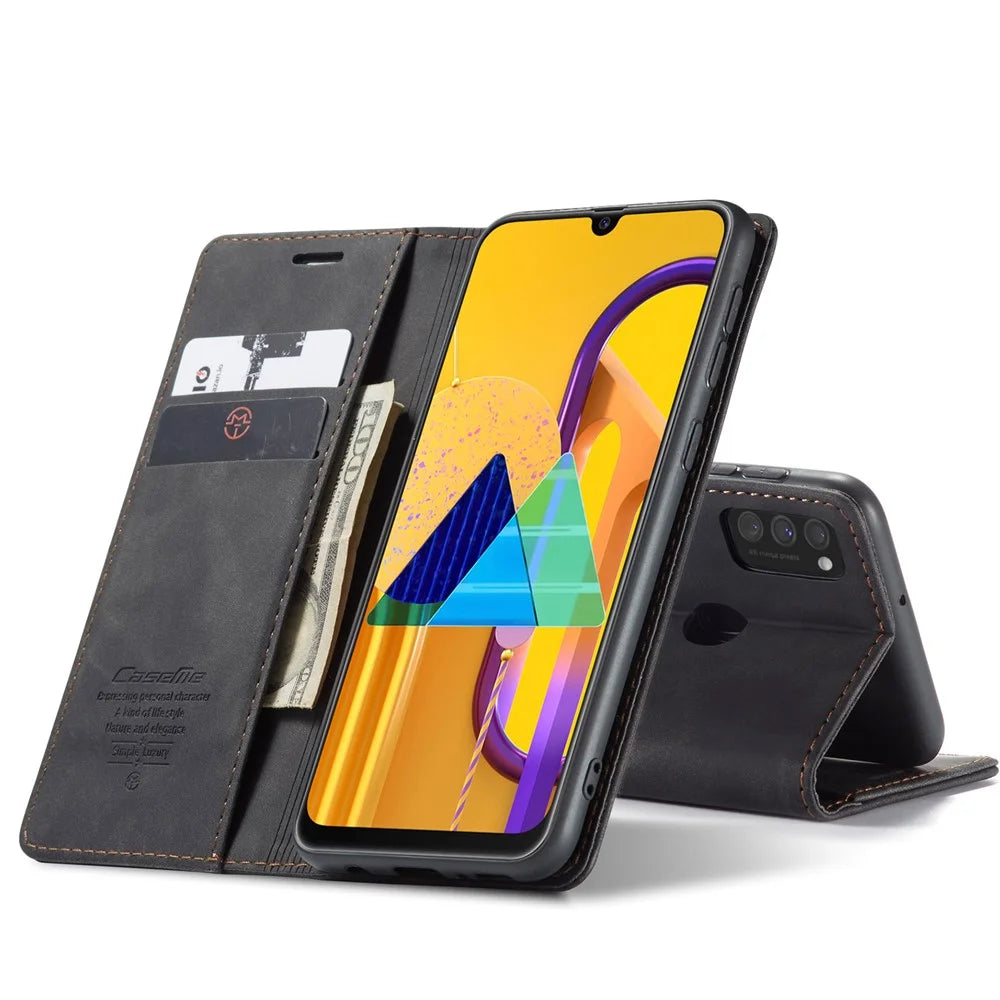 CASEME 013 Series Auto-absorbed Leather with Wallet Shell for Samsung Galaxy M30s/M21  - Black - 4