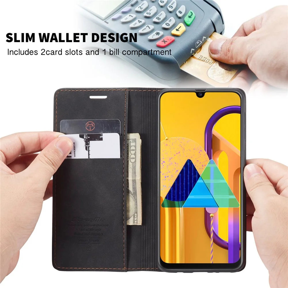CASEME 013 Series Auto-absorbed Leather with Wallet Shell for Samsung Galaxy M30s/M21  - Black - 5