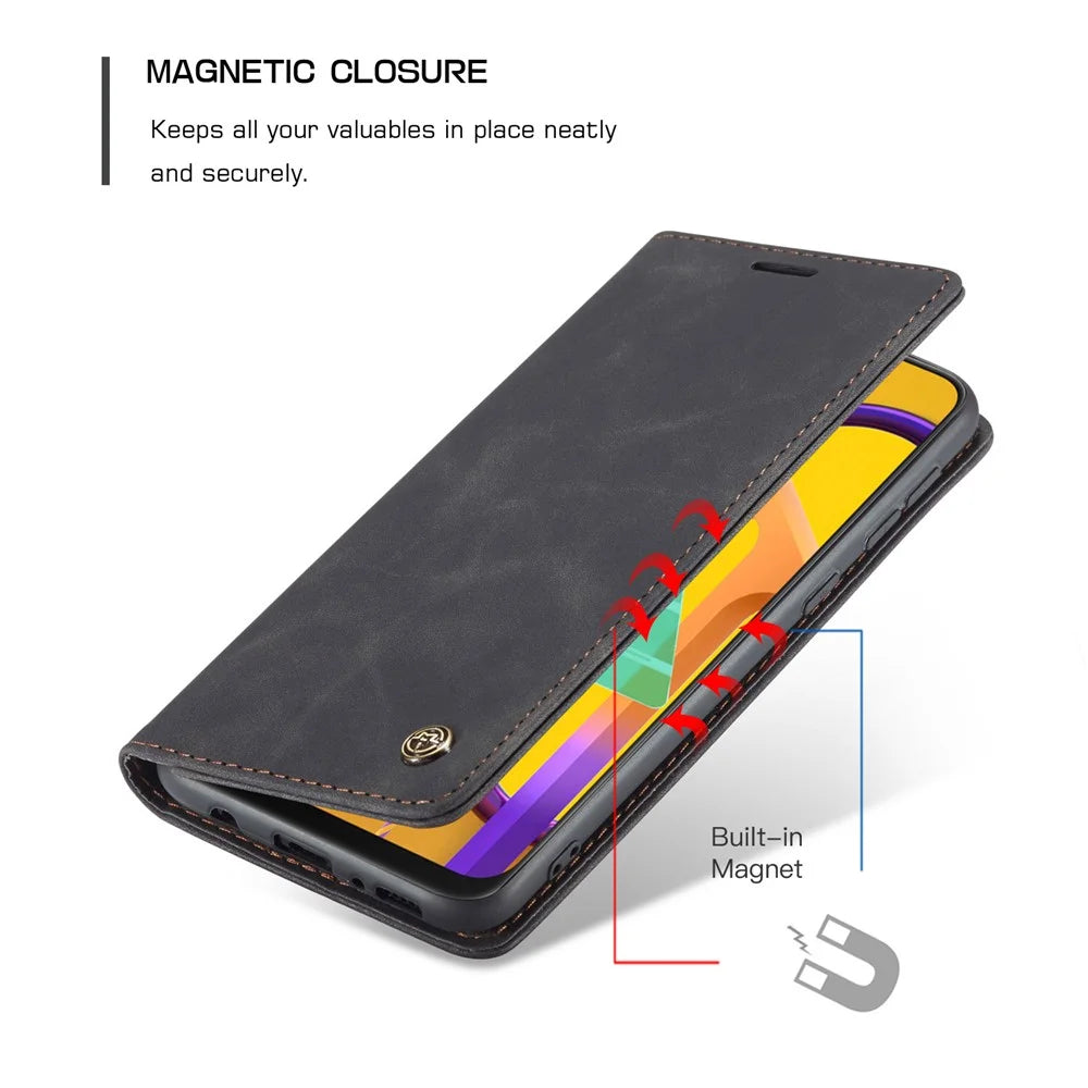 CASEME 013 Series Auto-absorbed Leather with Wallet Shell for Samsung Galaxy M30s/M21  - Black - 6