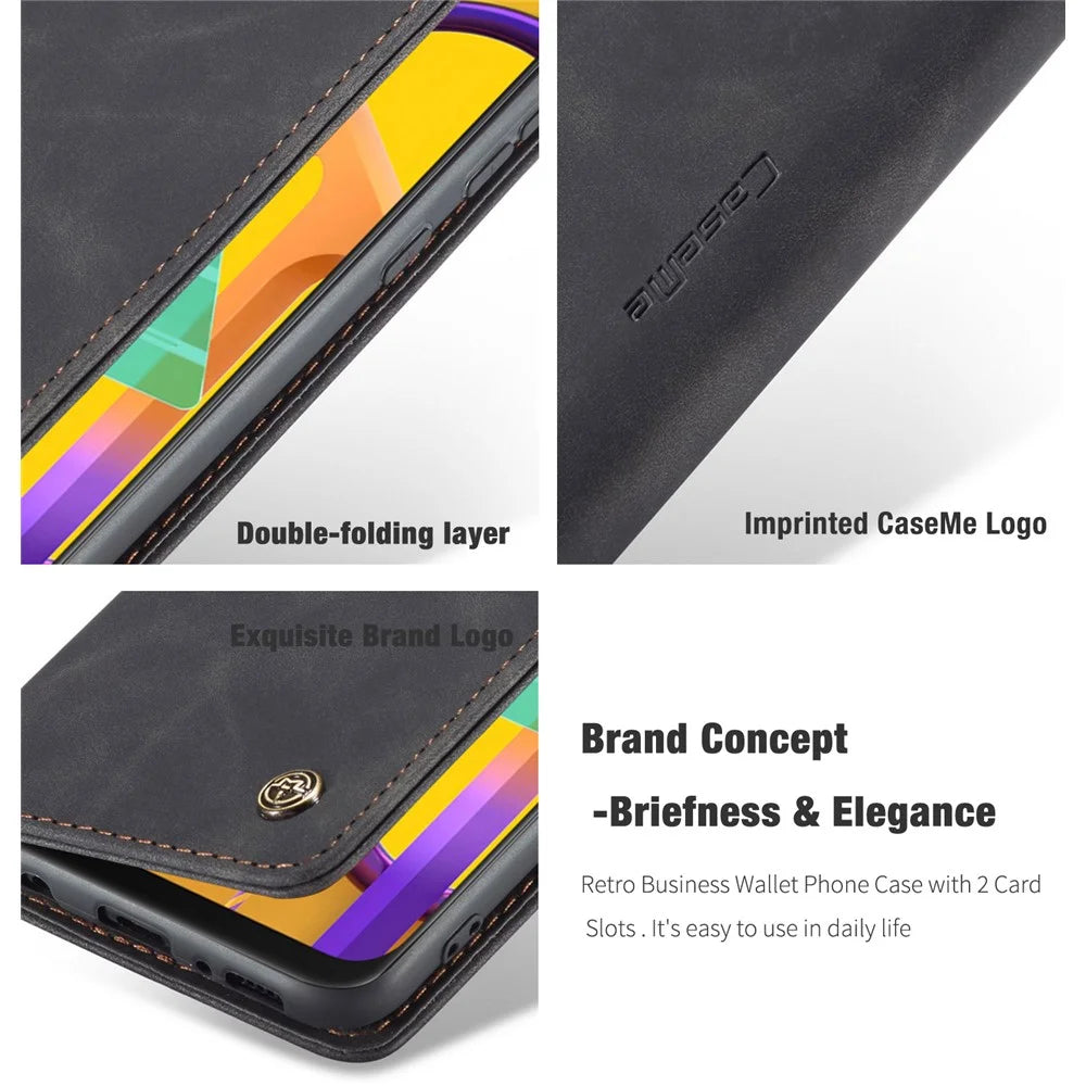 CASEME 013 Series Auto-absorbed Leather with Wallet Shell for Samsung Galaxy M30s/M21  - Black - 7