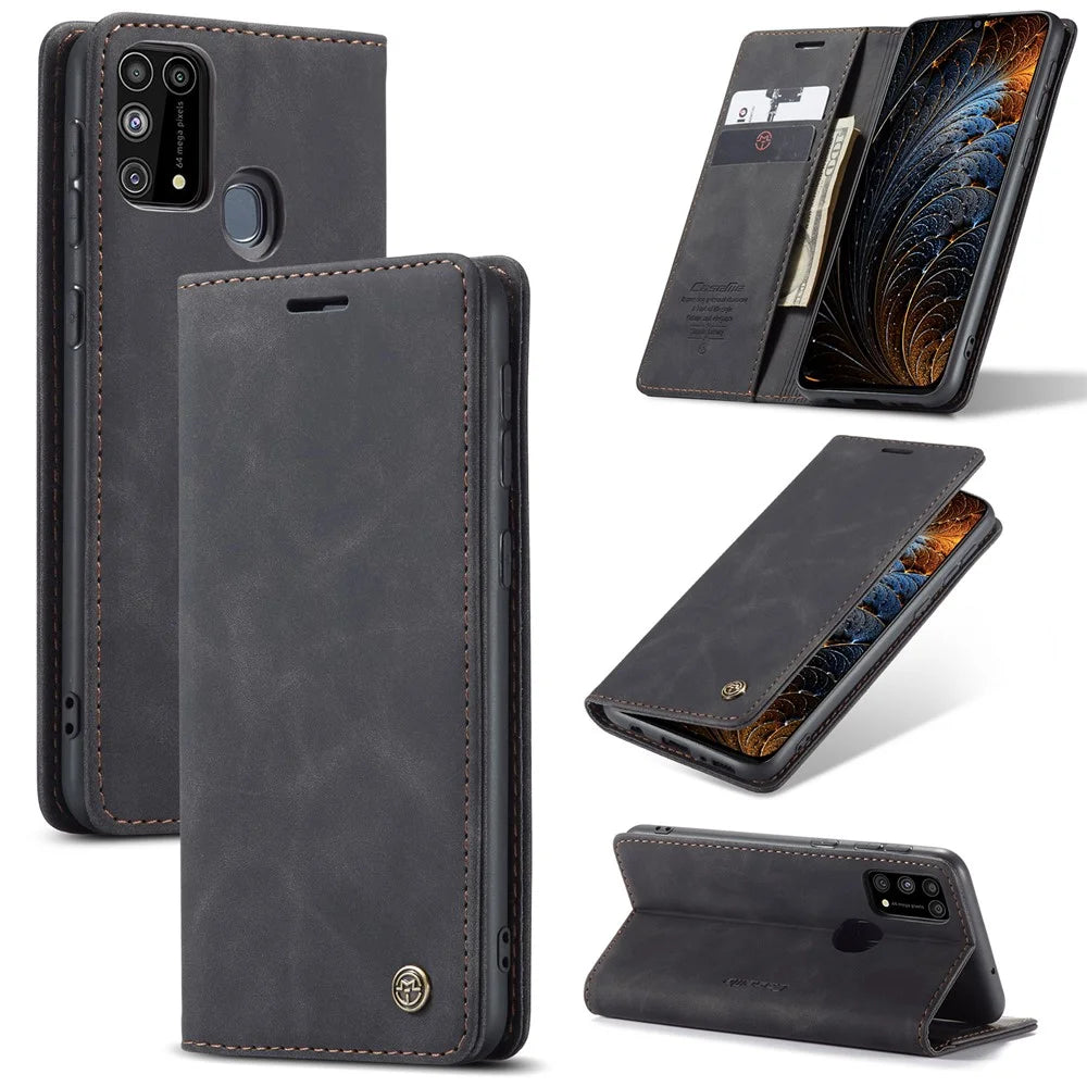 CASEME 013 Series Auto-absorbed Leather Shell for Samsung Galaxy M31 - Black - 1