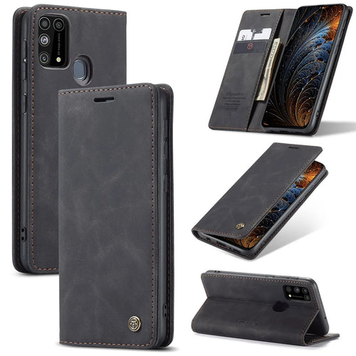 CASEME 013 Series Auto-absorbed Leather Shell for Samsung Galaxy M31 - Black - 1