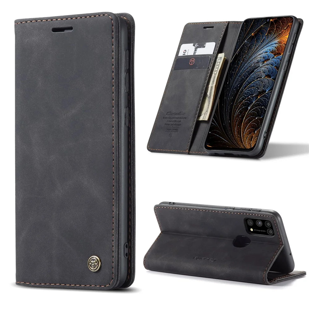 CASEME 013 Series Auto-absorbed Leather Shell for Samsung Galaxy M31 - Black - 2