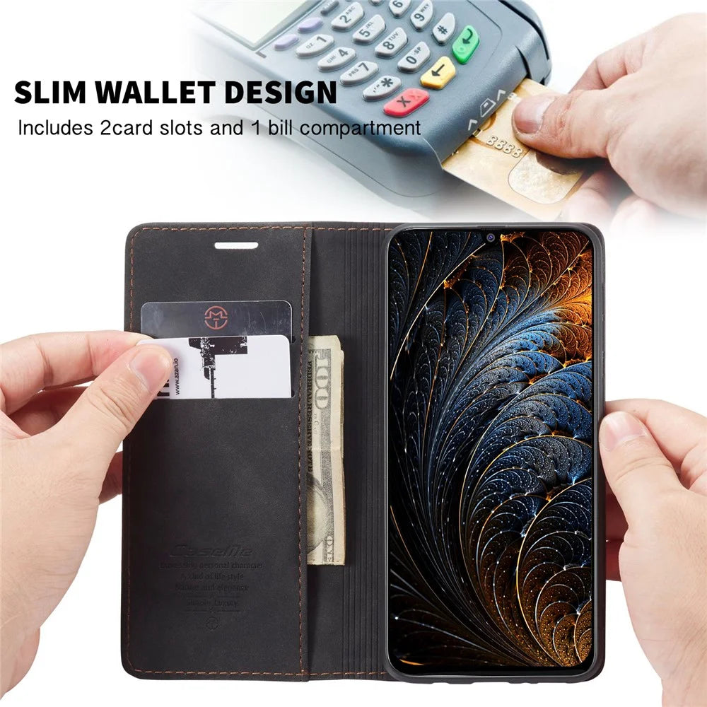 CASEME 013 Series Auto-absorbed Leather Shell for Samsung Galaxy M31 - Black - 5