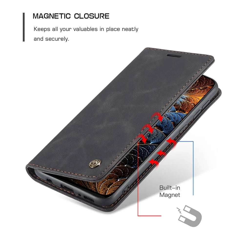 CASEME 013 Series Auto-absorbed Leather Shell for Samsung Galaxy M31 - Black - 6