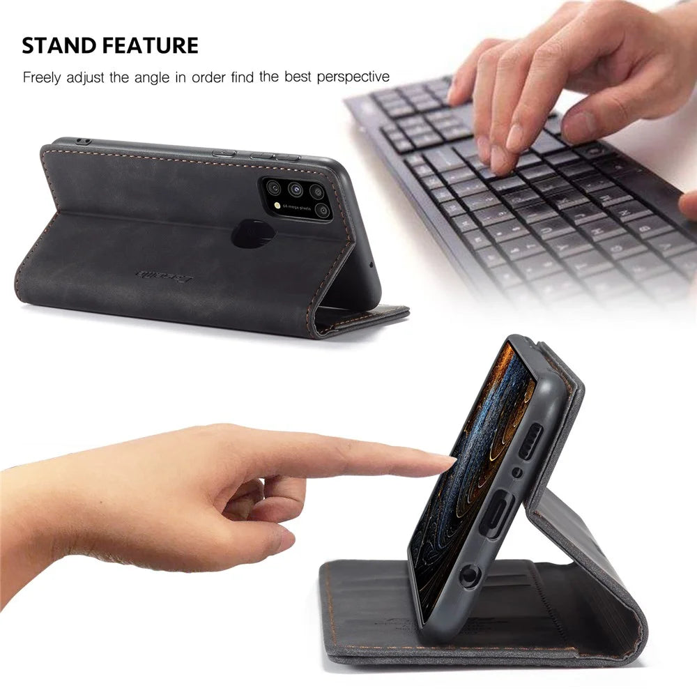 CASEME 013 Series Auto-absorbed Leather Shell for Samsung Galaxy M31 - Black - 7