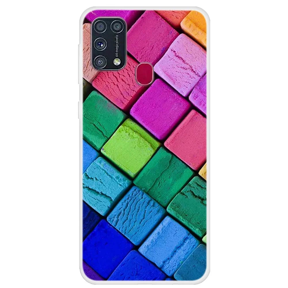 Pattern Printing Soft TPU Phone Case Cover for Samsung Galaxy M31 - Colorful Blocks - 1