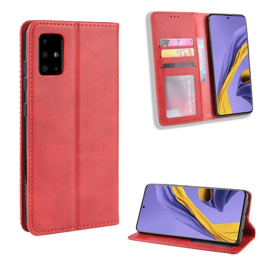 Retro Magnetic Leather Cover for Samsung Galaxy A51 5G SM-A516 - Red - 1
