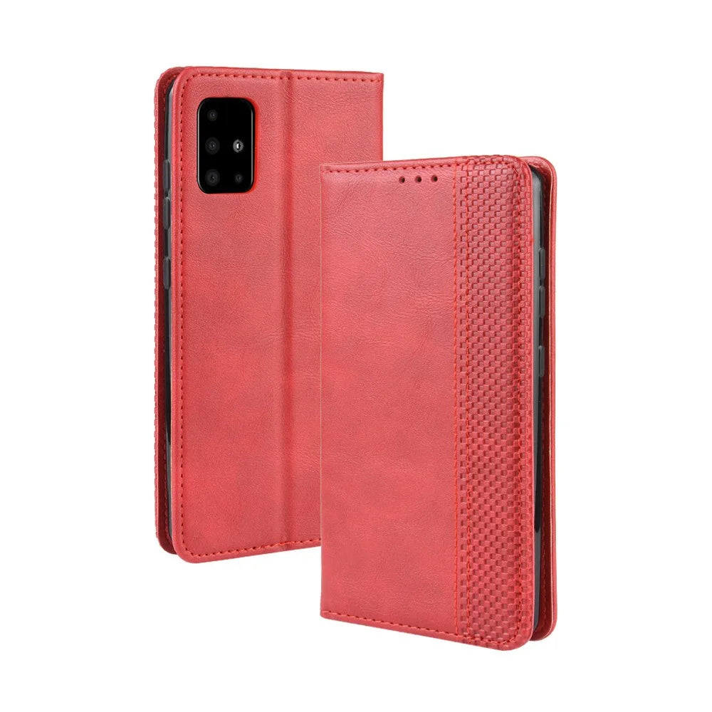 Retro Magnetic Leather Cover for Samsung Galaxy A51 5G SM-A516 - Red - 2