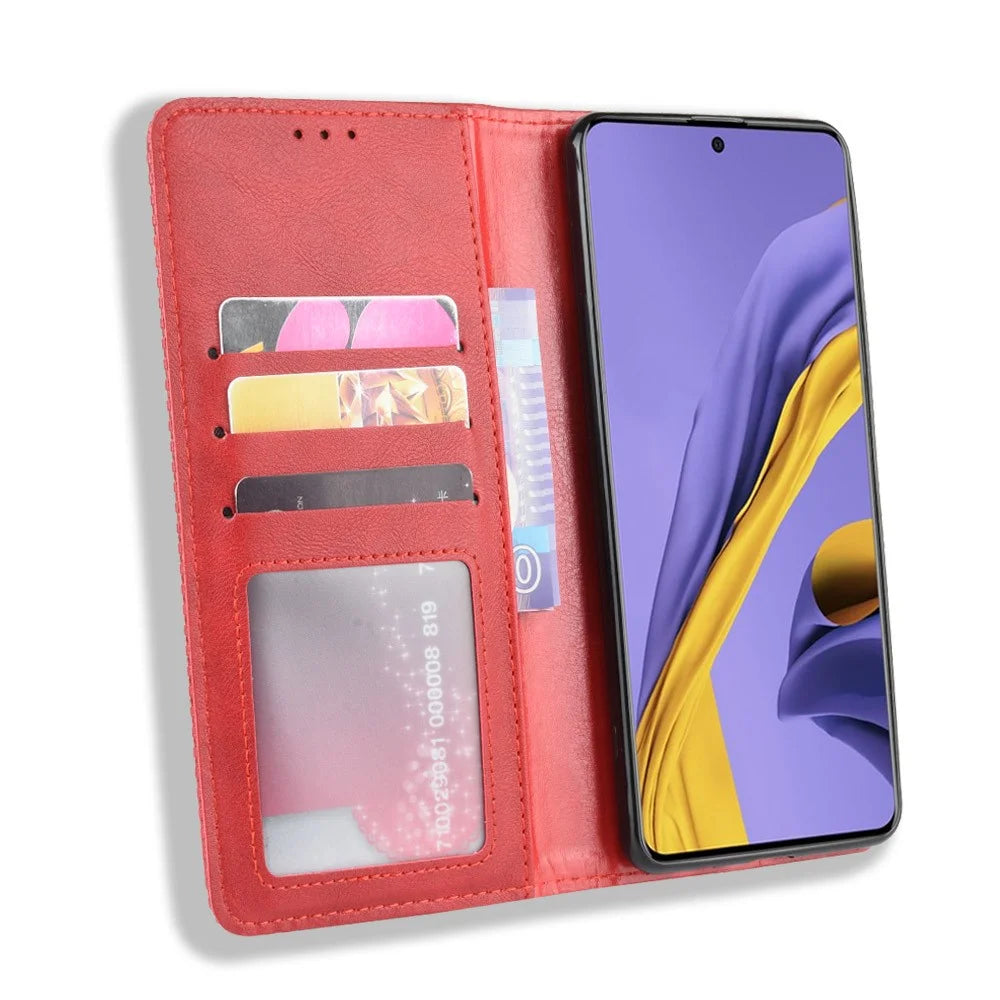 Retro Magnetic Leather Cover for Samsung Galaxy A51 5G SM-A516 - Red - 5