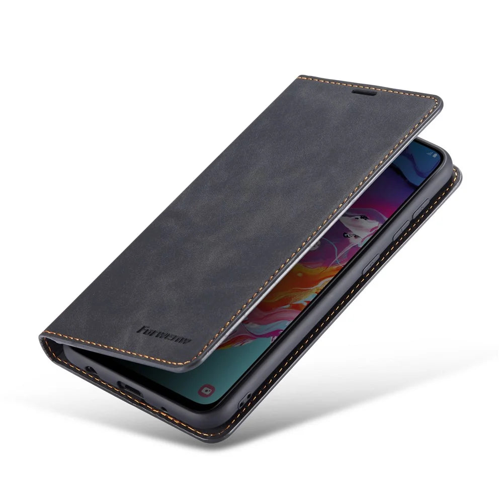FORWENW Fantasy Series Auto-absorbed Silky Touch Leather Cover for Samsung Galaxy A31 - Black - 1