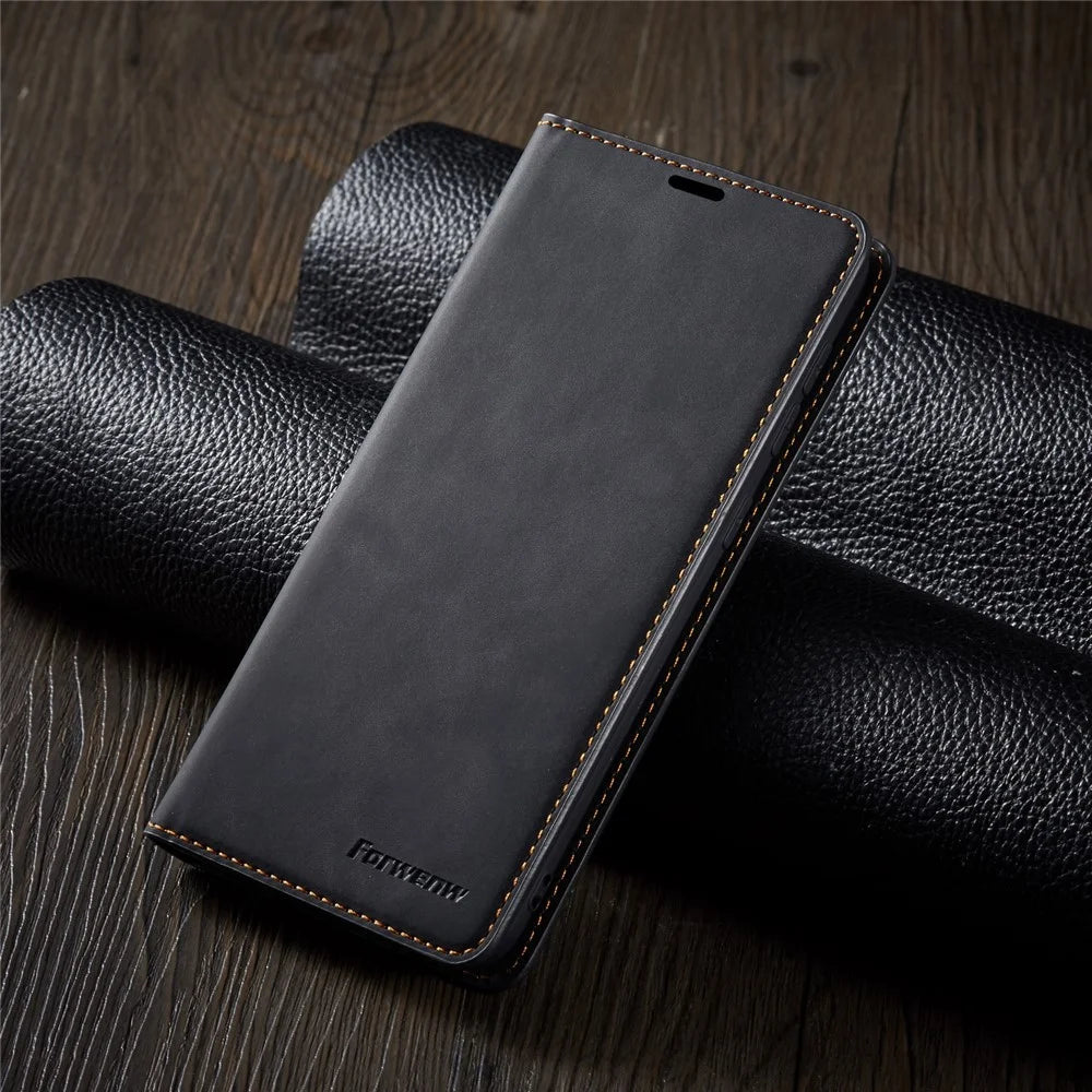 FORWENW Fantasy Series Auto-absorbed Silky Touch Leather Cover for Samsung Galaxy A31 - Black - 5