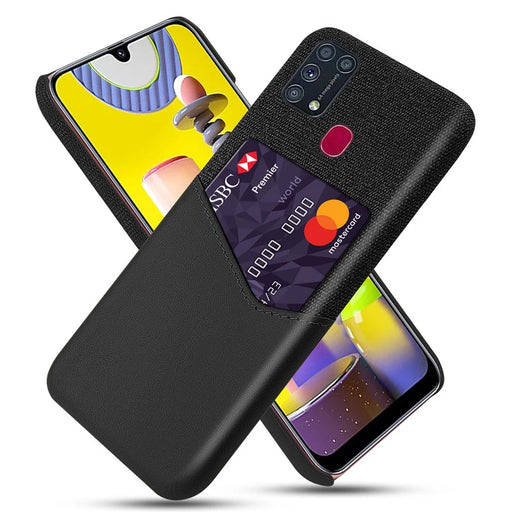 PU Leather Coated PC Back Case with Card Slot for Samsung Galaxy M31 - Black - 1