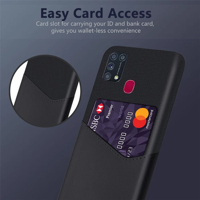 PU Leather Coated PC Back Case with Card Slot for Samsung Galaxy M31 - Black - 3