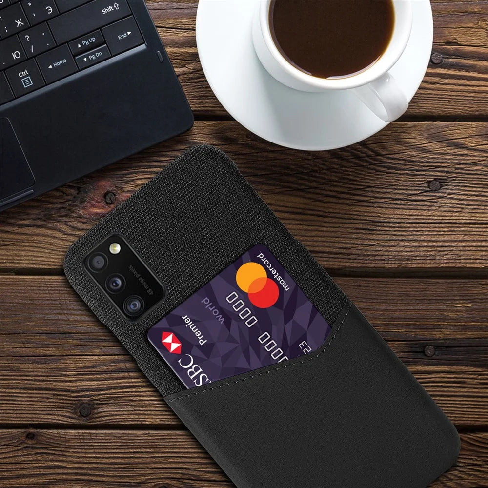 PU Leather Coated PC Phone Case with Card Slot for Samsung Galaxy A41 (Global Version) - Black - 4