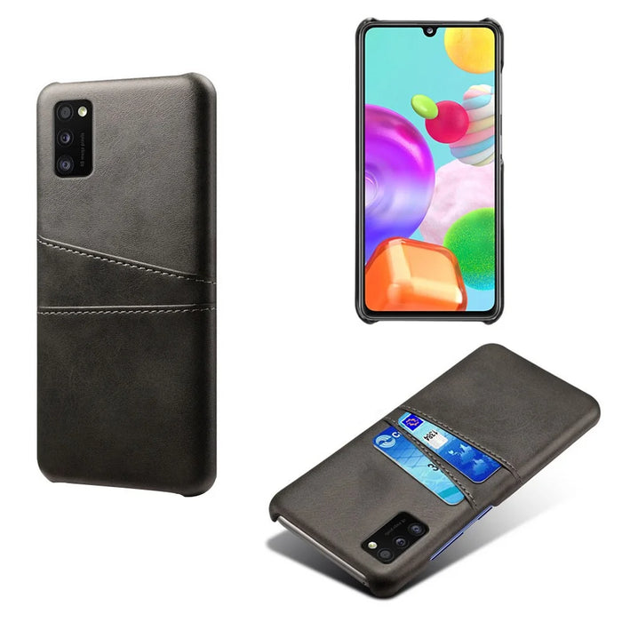 Double Card Slots PU Leather Coated Plastic Protector Case for Samsung Galaxy A41 (Global Version) - Black - 1