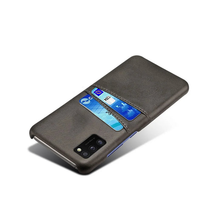Double Card Slots PU Leather Coated Plastic Protector Case for Samsung Galaxy A41 (Global Version) - Black - 4