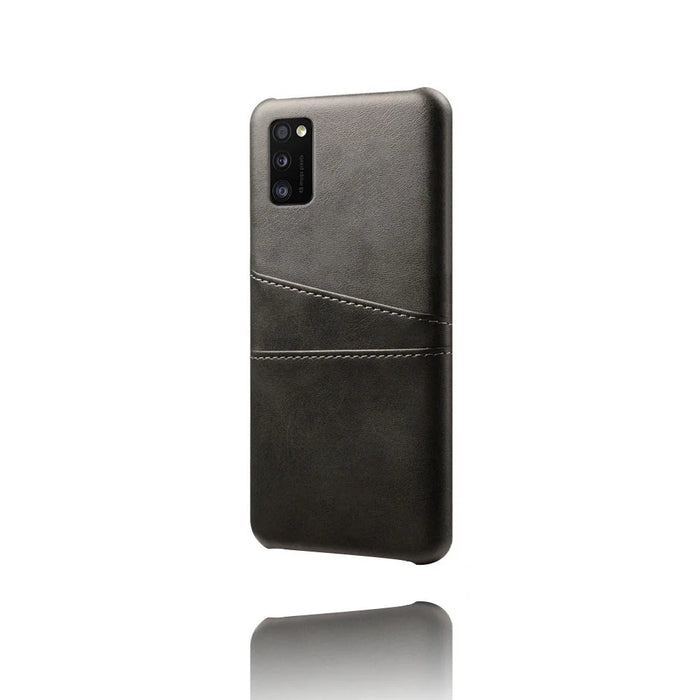 Double Card Slots PU Leather Coated Plastic Protector Case for Samsung Galaxy A41 (Global Version) - Black - 5