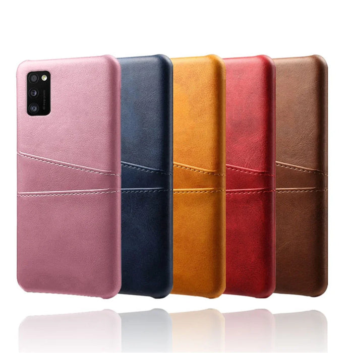 Double Card Slots PU Leather Coated Plastic Protector Case for Samsung Galaxy A41 (Global Version) - Black - 6