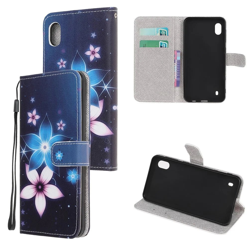 Pattern Printing Cross Texture Magnetic Leather Wallet Case for Samsung Galaxy A10 - Flower - 1