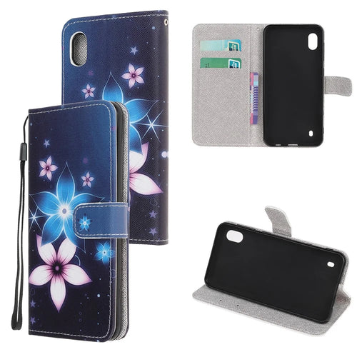 Pattern Printing Cross Texture Magnetic Leather Wallet Case for Samsung Galaxy A10 - Flower - 1