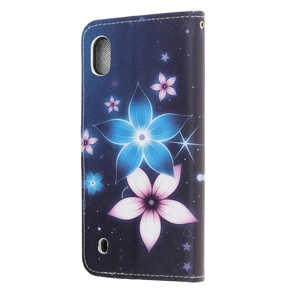 Pattern Printing Cross Texture Magnetic Leather Wallet Case for Samsung Galaxy A10 - Flower - 3