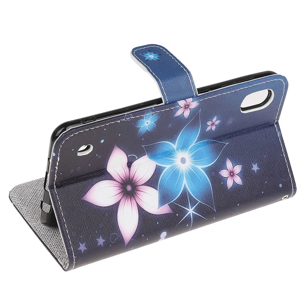 Pattern Printing Cross Texture Magnetic Leather Wallet Case for Samsung Galaxy A10 - Flower - 4