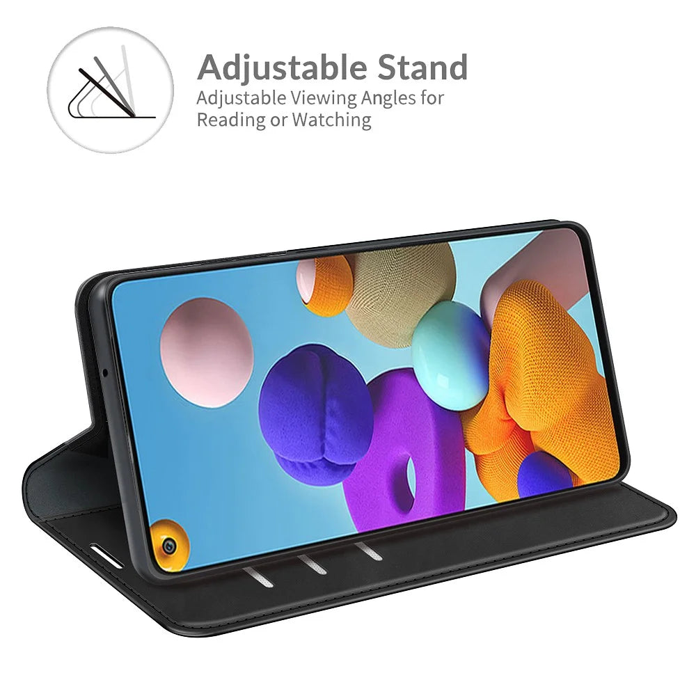 Silky Touch Auto-Absorbed Flip Leather Wallet Stand Case for Samsung Galaxy A21s Cell Phone Accessory - Black - 4