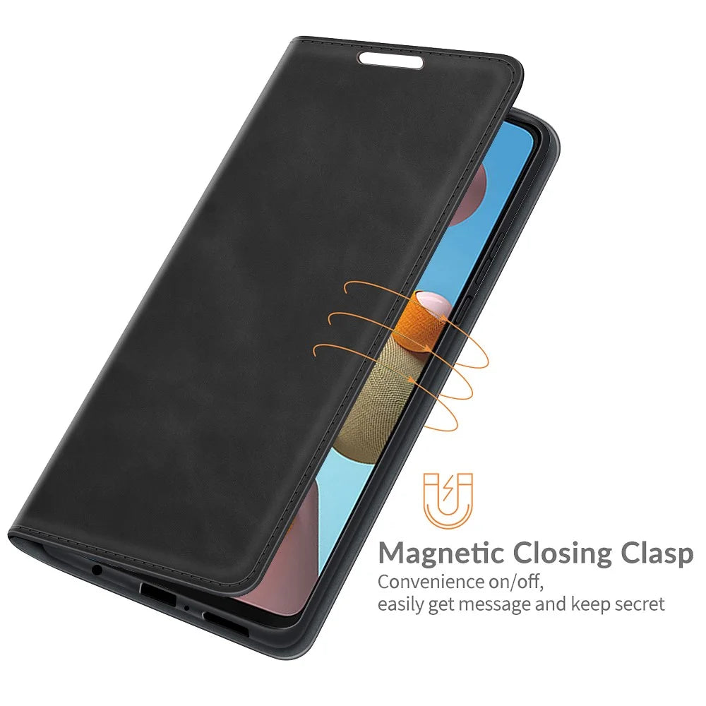 Silky Touch Auto-Absorbed Flip Leather Wallet Stand Case for Samsung Galaxy A21s Cell Phone Accessory - Black - 5