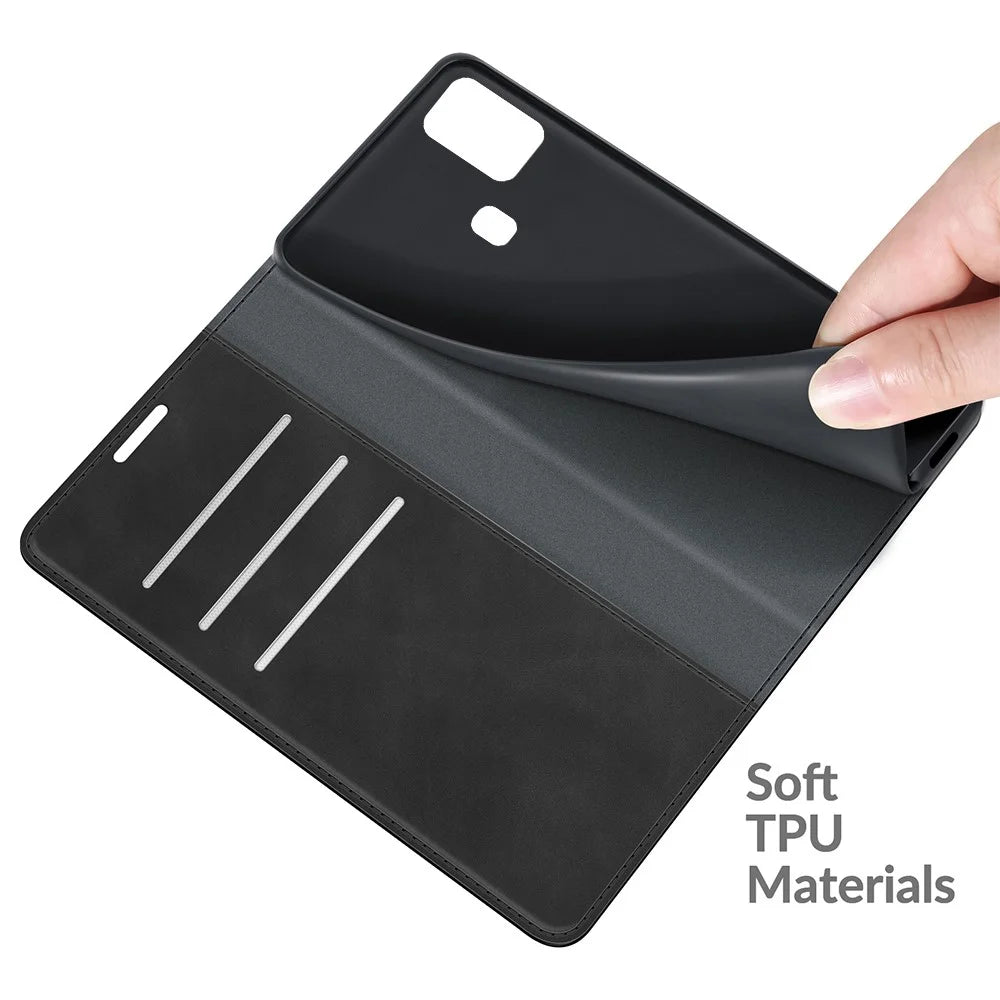 Silky Touch Auto-Absorbed Flip Leather Wallet Stand Case for Samsung Galaxy A21s Cell Phone Accessory - Black - 6