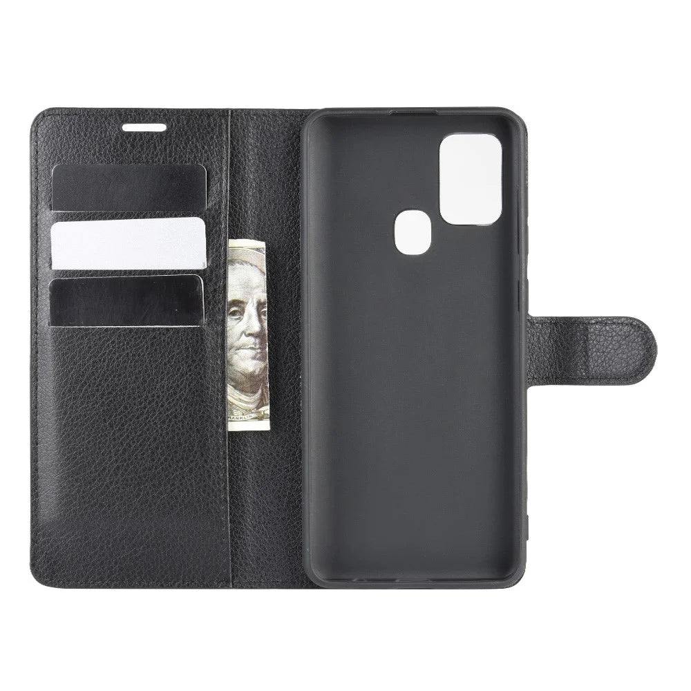 Litchi Texture Mobile Phone Shell Wallet Leather Cool Cover for Samsung Galaxy A21s Supporting Stand Phone Case - Black - 3