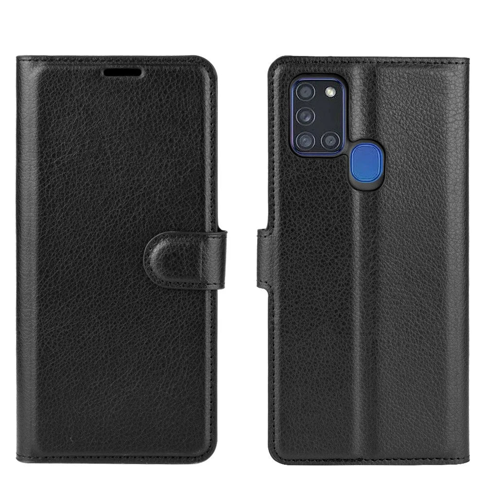 Litchi Texture Mobile Phone Shell Wallet Leather Cool Cover for Samsung Galaxy A21s Supporting Stand Phone Case - Black - 6