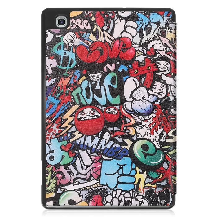 Pattern Printing Tri-Fold Stand Leather Smart Case with Pen Slot for Samsung Galaxy Tab S6 Lite (2020) / (2022) / (2024) - Cartoon Graffiti - 2